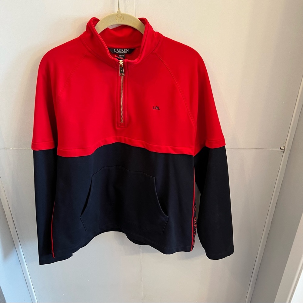 Ralph Lauren 3/4 zip in Red and Navy with  Bold Gold Zipper